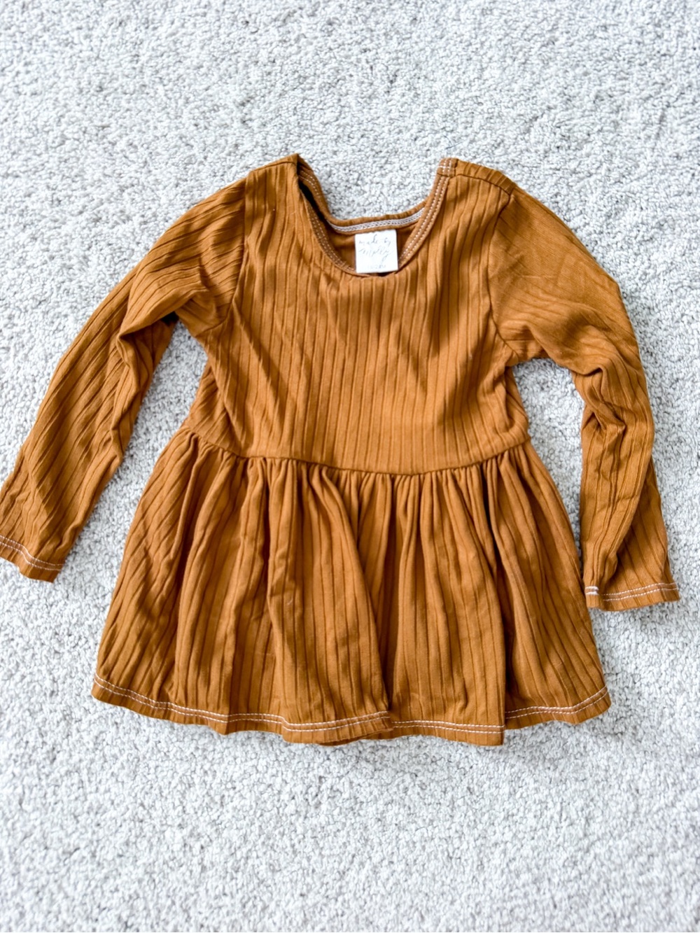 Long Sleeve Ribbed Peplum Top in Rust - Kids